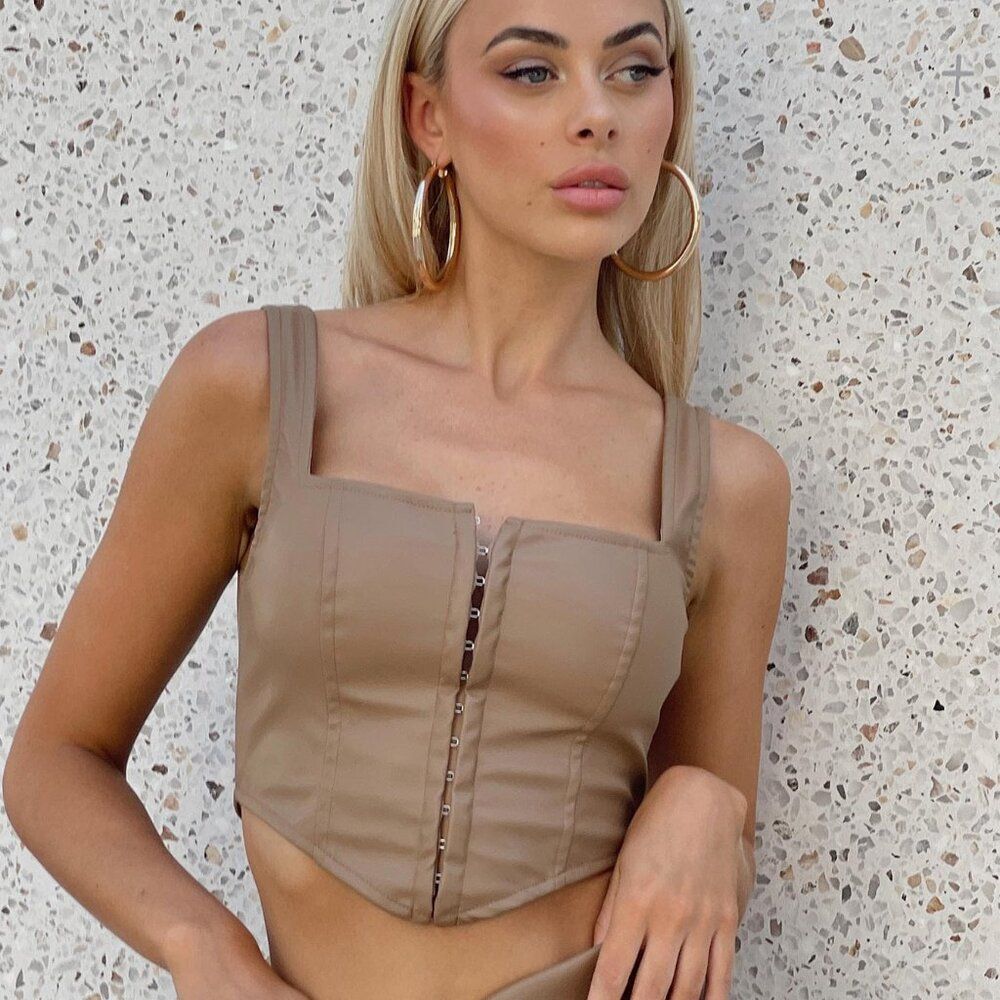 Faux leather light brown corset top